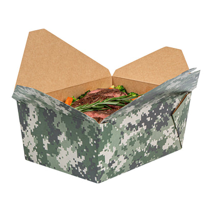 Bio Tek 98 oz Camouflage Paper #4 Bio Box Take Out Container - 8 1/2" x 6 1/4" x 3 1/2" - 50 count box