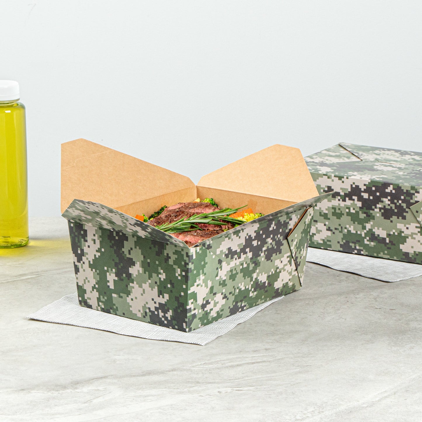 Bio Tek 98 oz Camouflage Paper #4 Bio Box Take Out Container - 8 1/2" x 6 1/4" x 3 1/2" - 50 count box