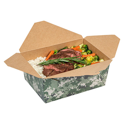 Bio Tek 98 oz Camouflage Paper #4 Bio Box Take Out Container - 8 1/2" x 6 1/4" x 3 1/2" - 200 count box