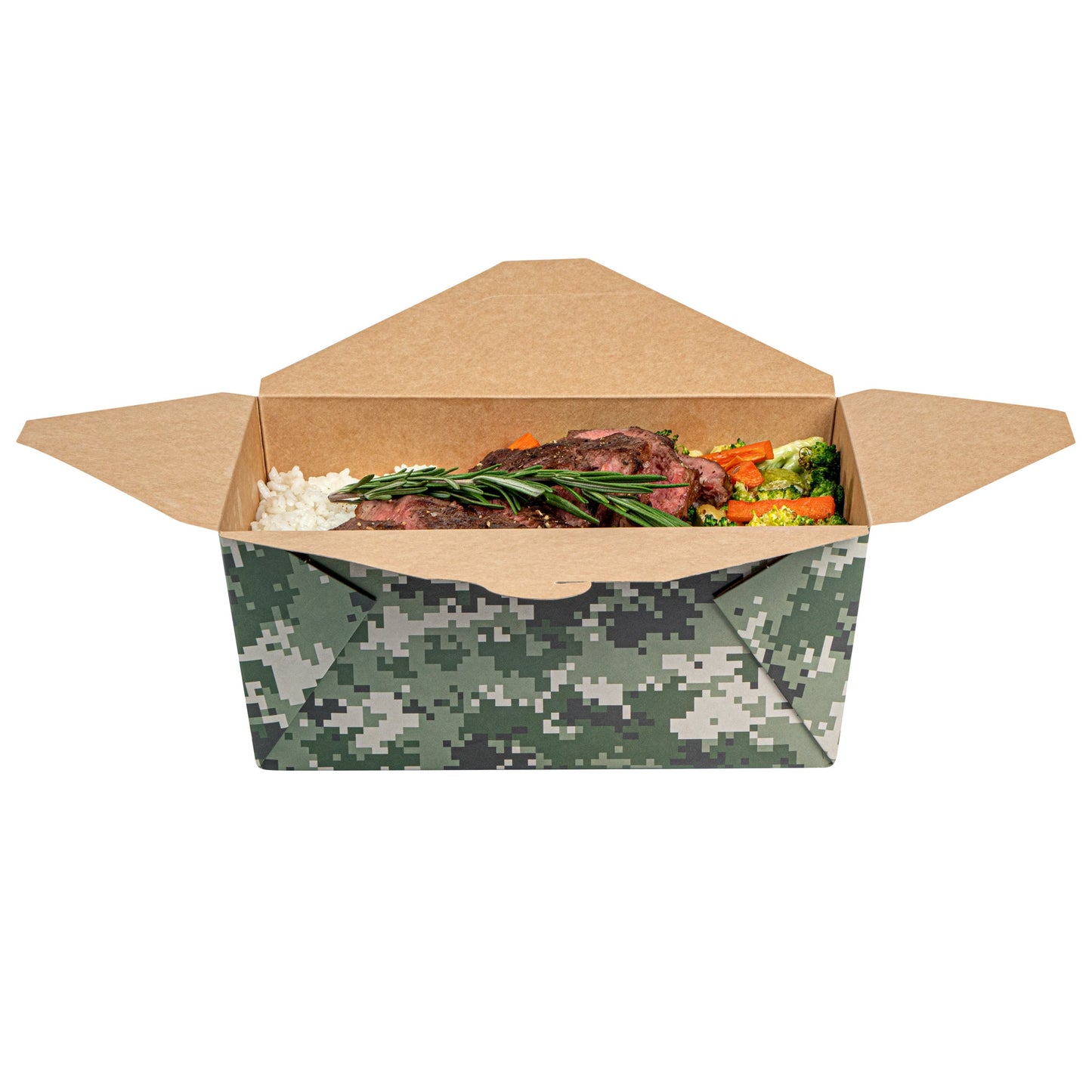 Bio Tek 98 oz Camouflage Paper #4 Bio Box Take Out Container - 8 1/2" x 6 1/4" x 3 1/2" - 200 count box