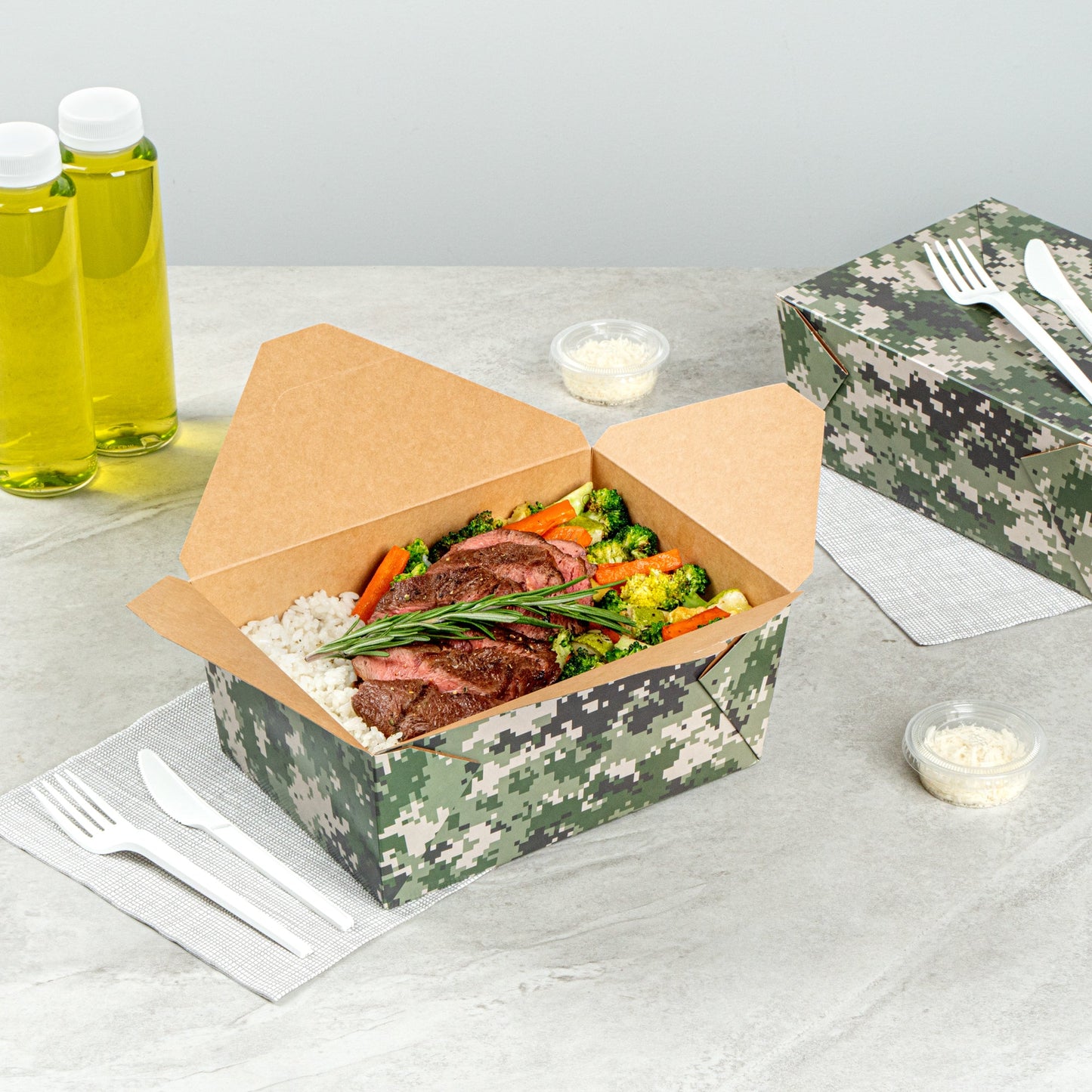 Bio Tek 98 oz Camouflage Paper #4 Bio Box Take Out Container - 8 1/2" x 6 1/4" x 3 1/2" - 200 count box