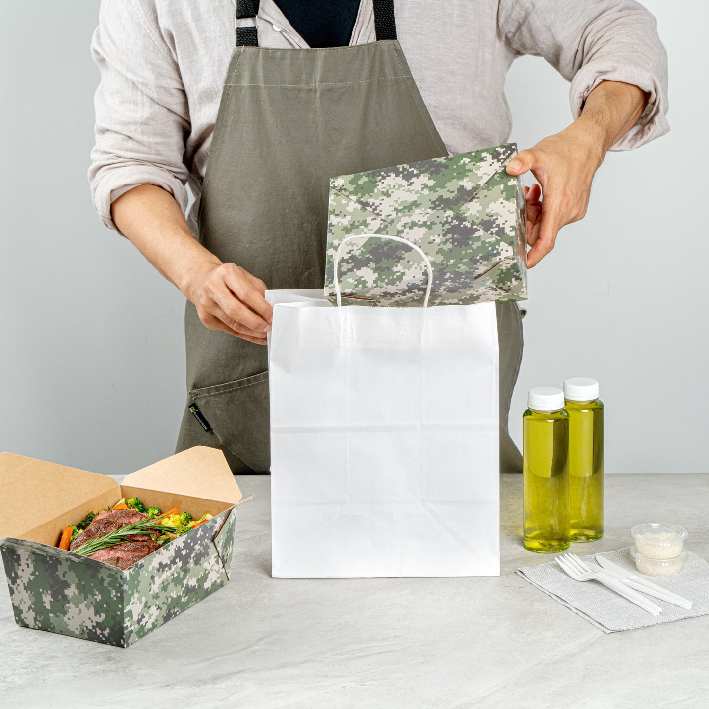 Bio Tek 98 oz Camouflage Paper #4 Bio Box Take Out Container - 8 1/2" x 6 1/4" x 3 1/2" - 200 count box
