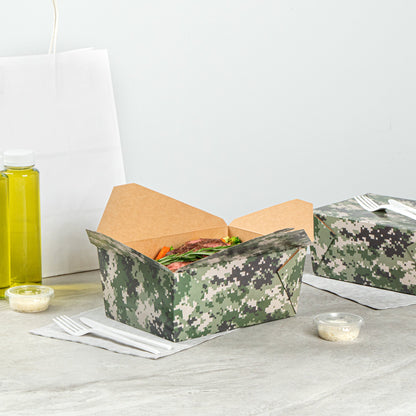 Bio Tek 98 oz Camouflage Paper #4 Bio Box Take Out Container - 8 1/2" x 6 1/4" x 3 1/2" - 200 count box