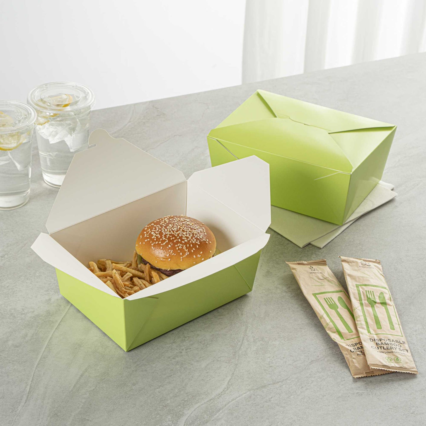 Bio Tek 98 oz Rectangle Eco Green Paper #4 Bio Box Take Out Container - 8 1/2" x 6 1/4" x 3 1/2" - 50 count box