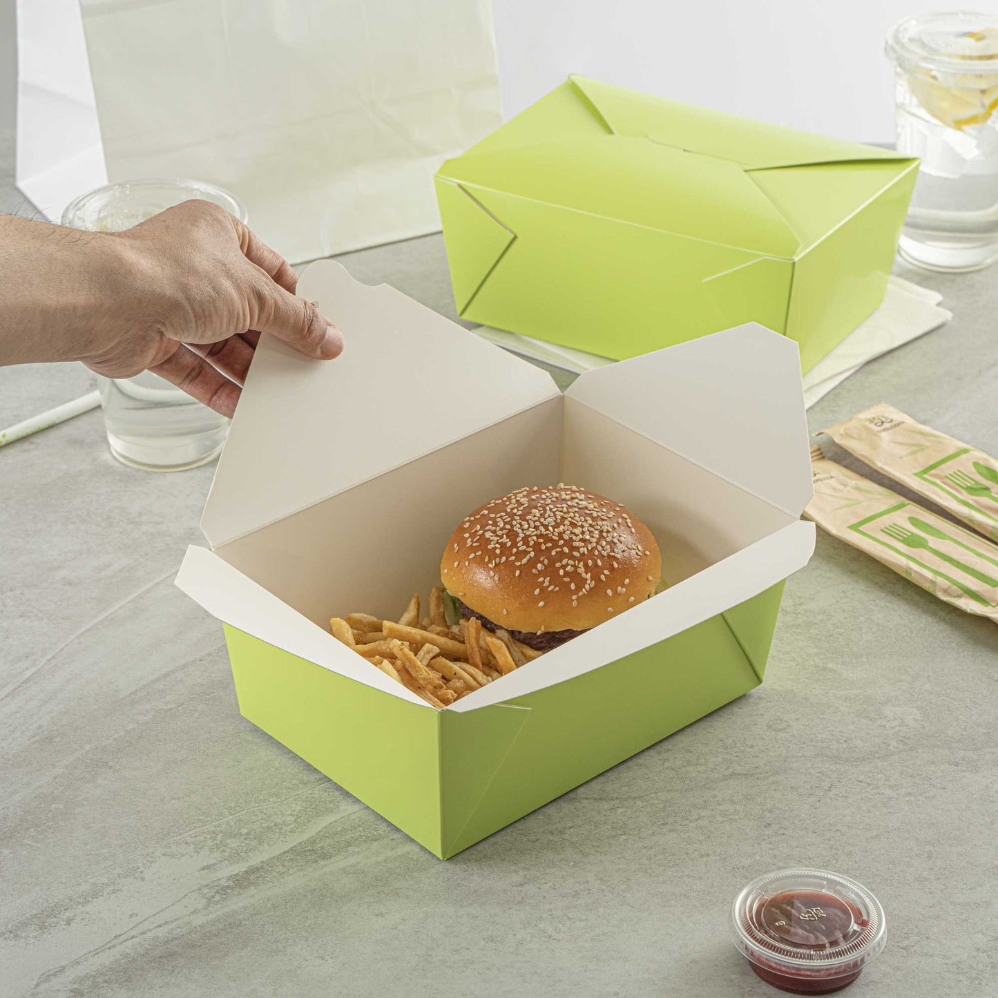 Bio Tek 98 oz Rectangle Eco Green Paper #4 Bio Box Take Out Container - 8 1/2" x 6 1/4" x 3 1/2" - 50 count box