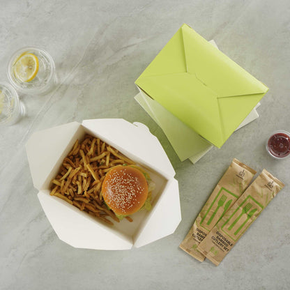 Bio Tek 98 oz Rectangle Eco Green Paper #4 Bio Box Take Out Container - 8 1/2" x 6 1/4" x 3 1/2" - 50 count box