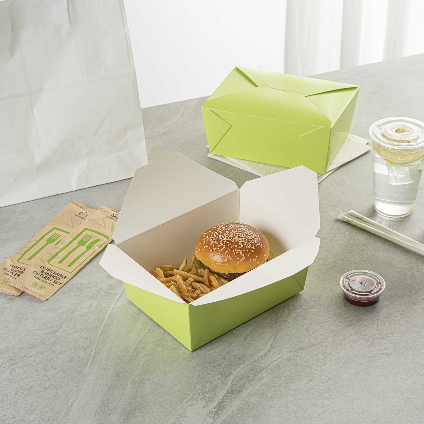 Bio Tek 98 oz Rectangle Eco Green Paper #4 Bio Box Take Out Container - 8 1/2" x 6 1/4" x 3 1/2" - 200 count box