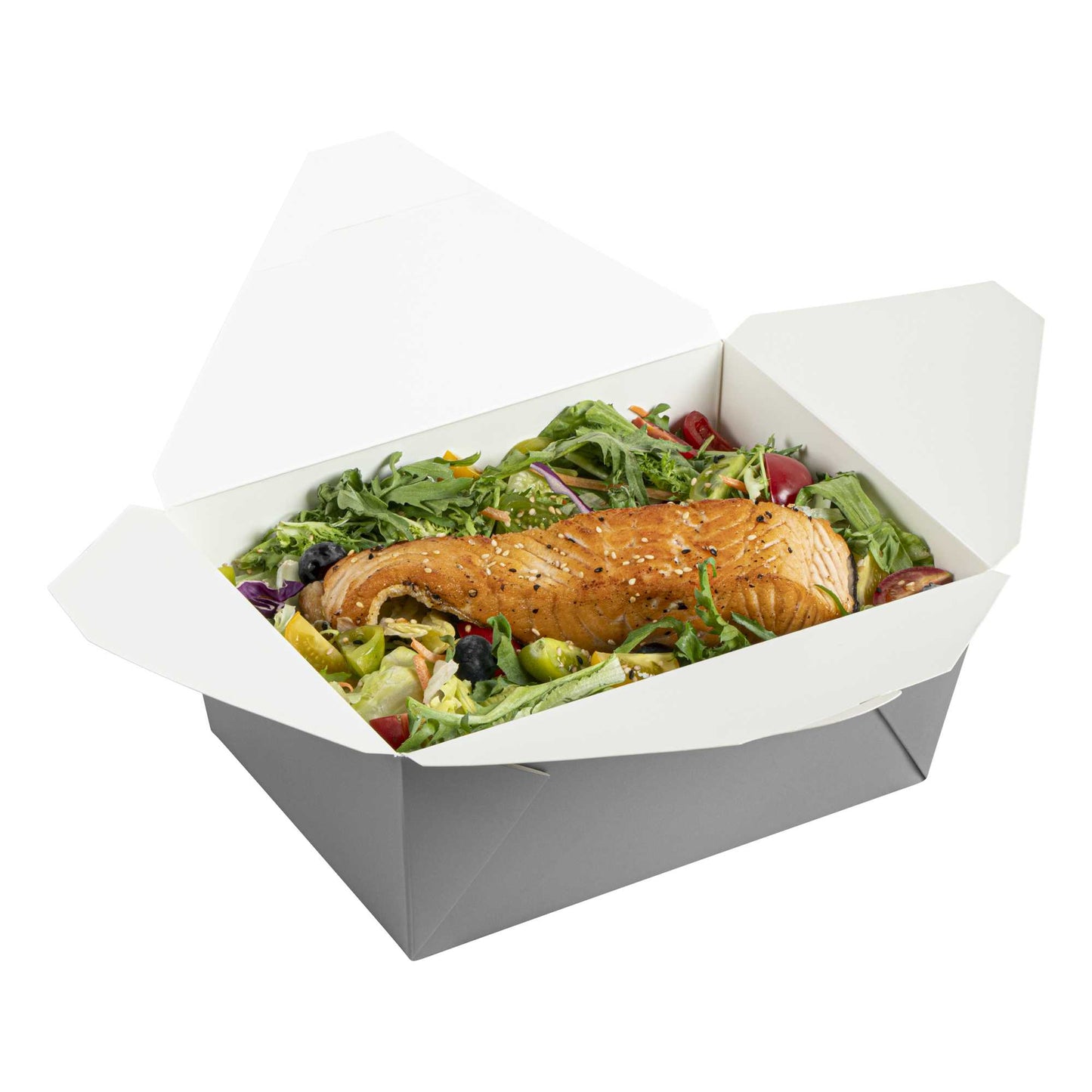 Bio Tek 98 oz Rectangle Gray Paper #4 Bio Box Take Out Container - 8 1/2" x 6 1/4" x 3 1/2" - 50 count box