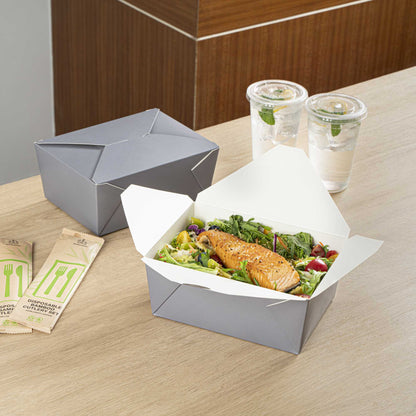 Bio Tek 98 oz Rectangle Gray Paper #4 Bio Box Take Out Container - 8 1/2" x 6 1/4" x 3 1/2" - 50 count box