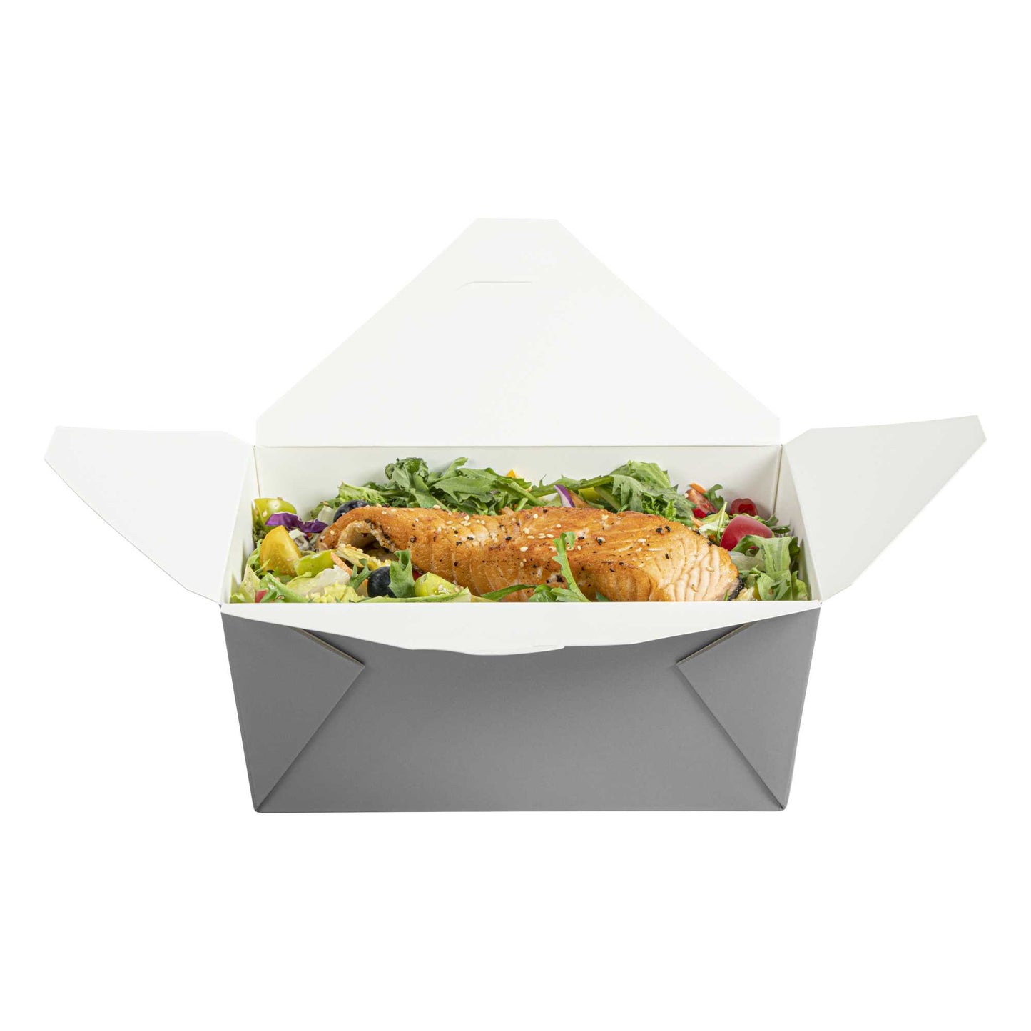 Bio Tek 98 oz Rectangle Gray Paper #4 Bio Box Take Out Container - 8 1/2" x 6 1/4" x 3 1/2" - 50 count box