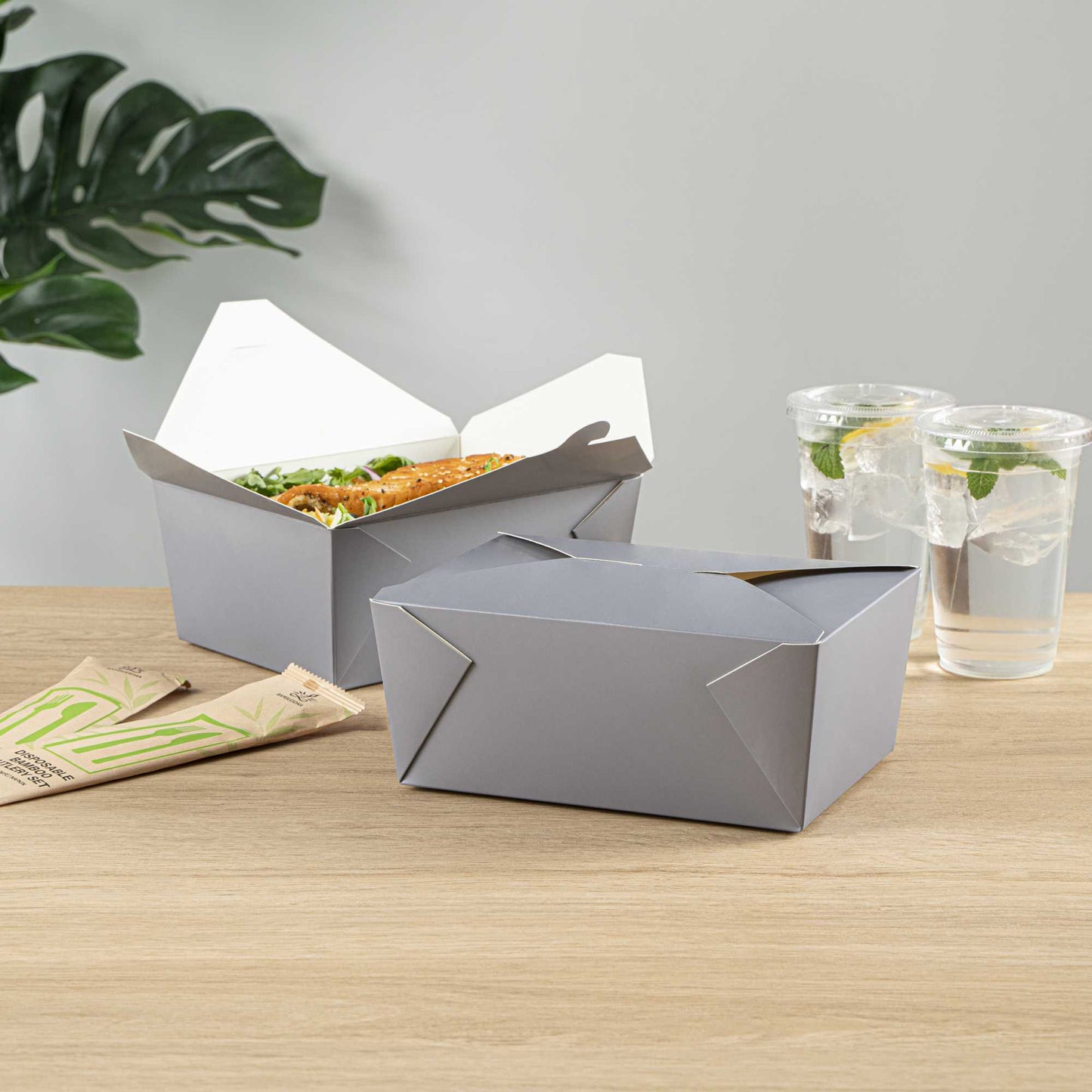 Bio Tek 98 oz Rectangle Gray Paper #4 Bio Box Take Out Container - 8 1/2" x 6 1/4" x 3 1/2" - 200 count box