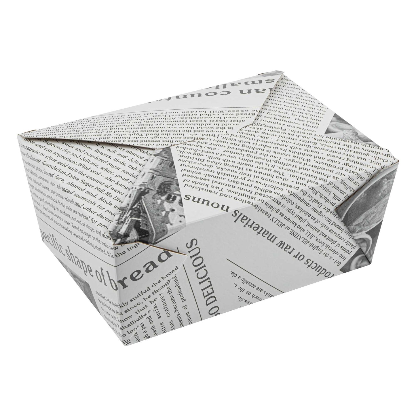 Bio Tek 98 oz Rectangle Newsprint Paper #4 Bio Box Take Out Container - 8 1/2" x 6 1/4" x 3 1/2" - 50 count box