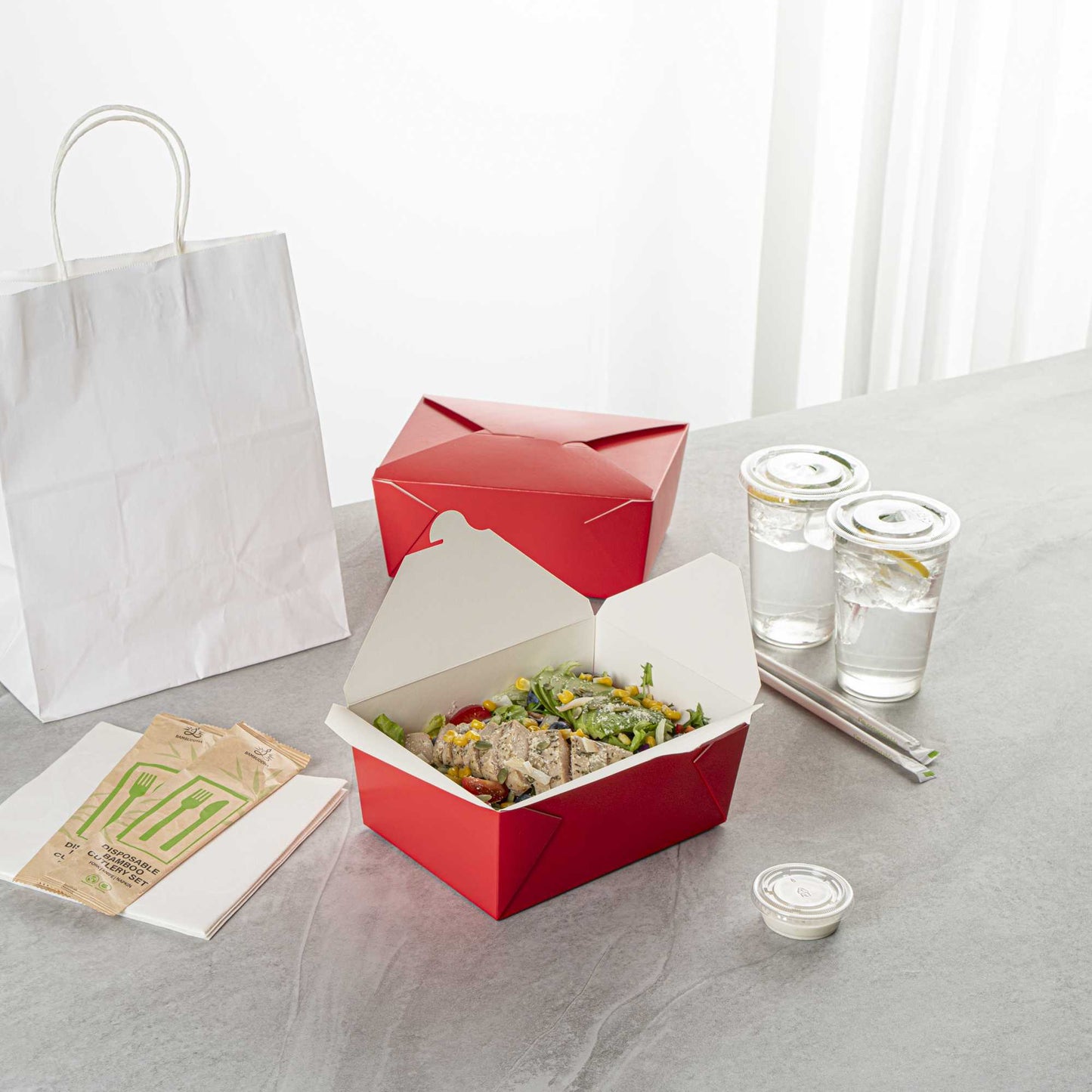 Bio Tek 98 oz Rectangle Red Paper #4 Bio Box Take Out Container - 8 1/2" x 6 1/4" x 3 1/2" - 200 count box