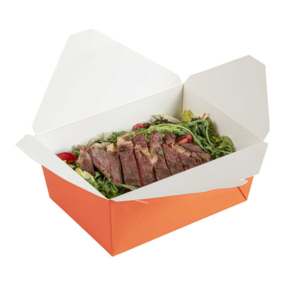 Bio Tek 98 oz Rectangle Tangerine Orange Paper #4 Bio Box Take Out Container - 8 1/2" x 6 1/4" x 3 1/2" - 50 count box