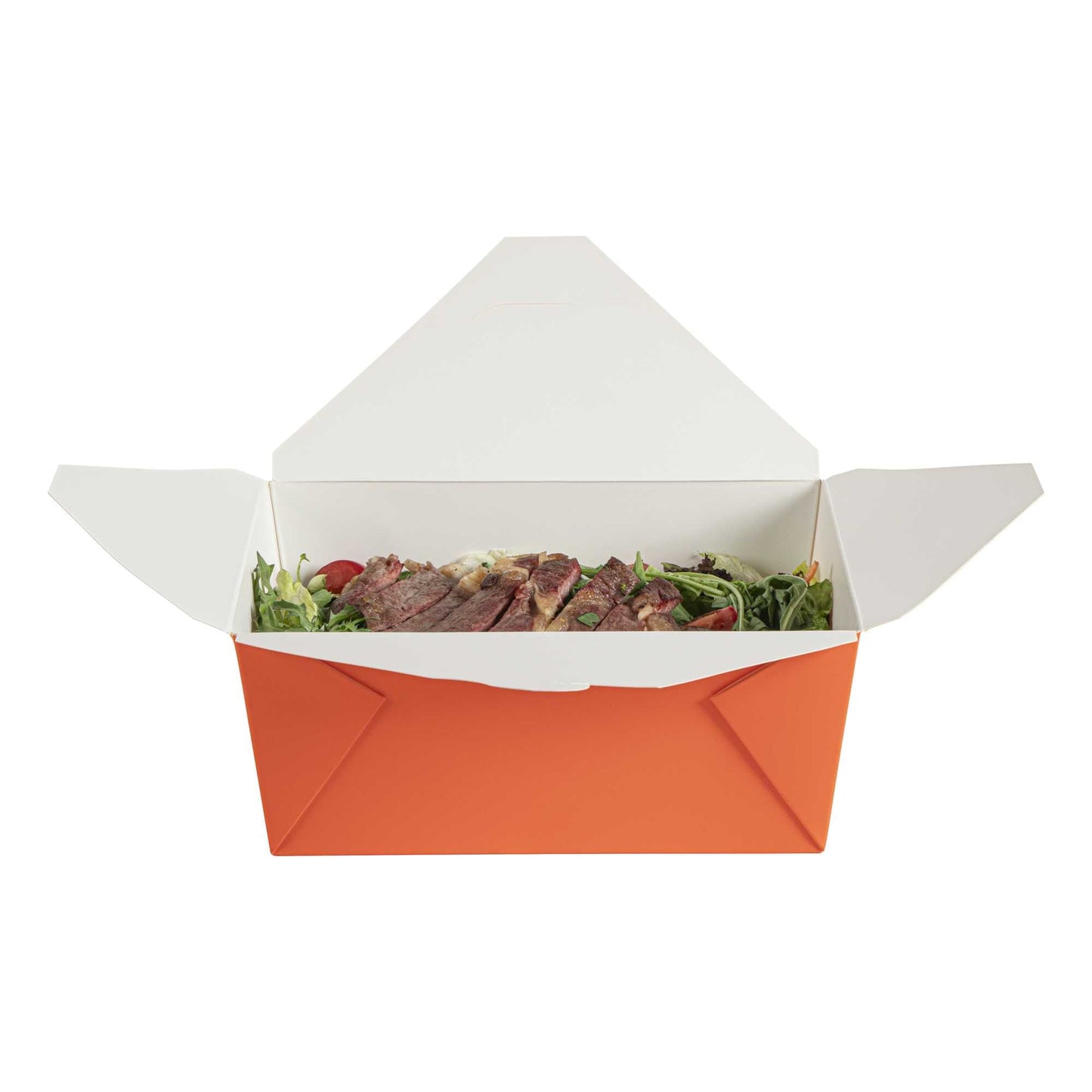 Bio Tek 98 oz Rectangle Tangerine Orange Paper #4 Bio Box Take Out Container - 8 1/2" x 6 1/4" x 3 1/2" - 50 count box