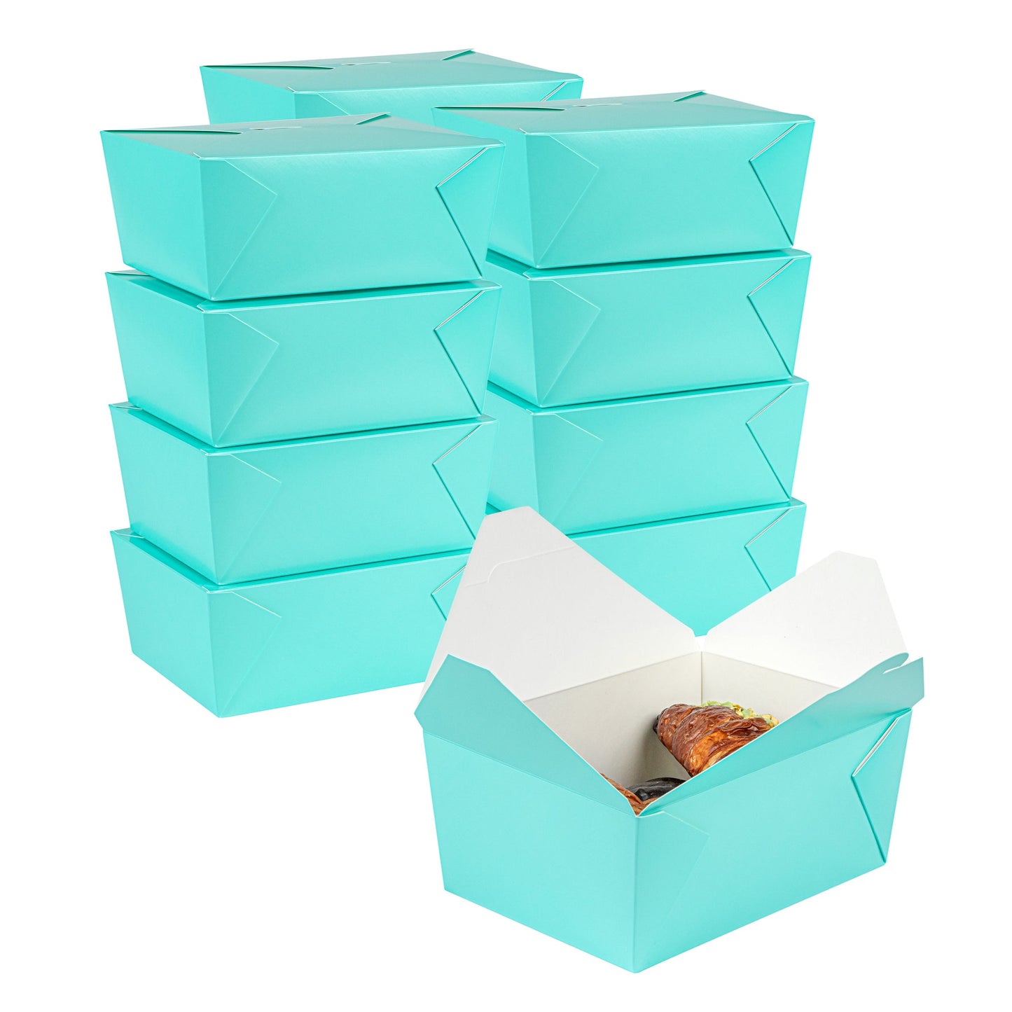 Bio Tek 98 oz Rectangle Turquoise Paper #4 Bio Box Take Out Container - 8 1/2" x 6 1/4" x 3 1/2" - 50 count box