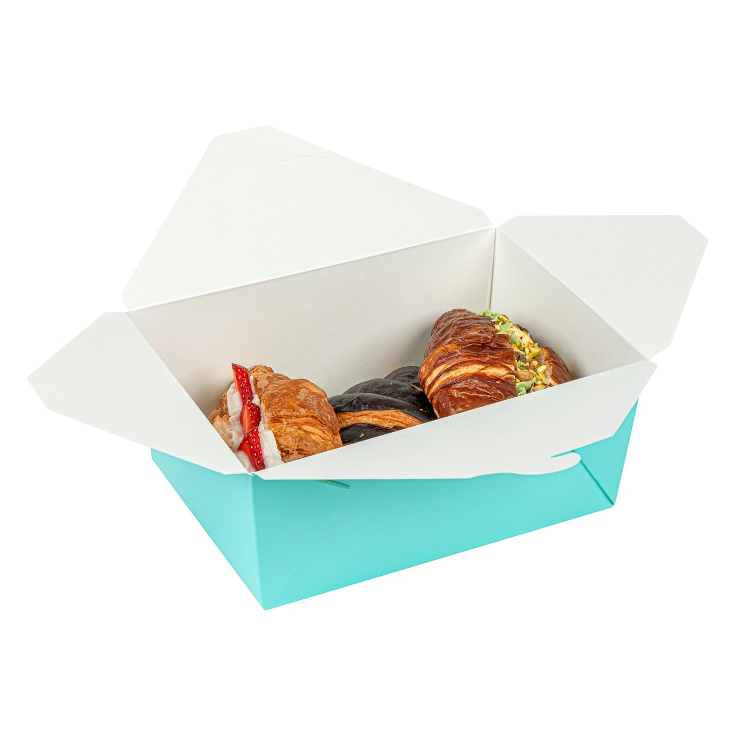 Bio Tek 98 oz Rectangle Turquoise Paper #4 Bio Box Take Out Container - 8 1/2" x 6 1/4" x 3 1/2" - 50 count box