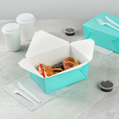 Bio Tek 98 oz Rectangle Turquoise Paper #4 Bio Box Take Out Container - 8 1/2" x 6 1/4" x 3 1/2" - 50 count box