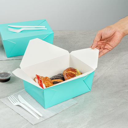 Bio Tek 98 oz Rectangle Turquoise Paper #4 Bio Box Take Out Container - 8 1/2" x 6 1/4" x 3 1/2" - 50 count box