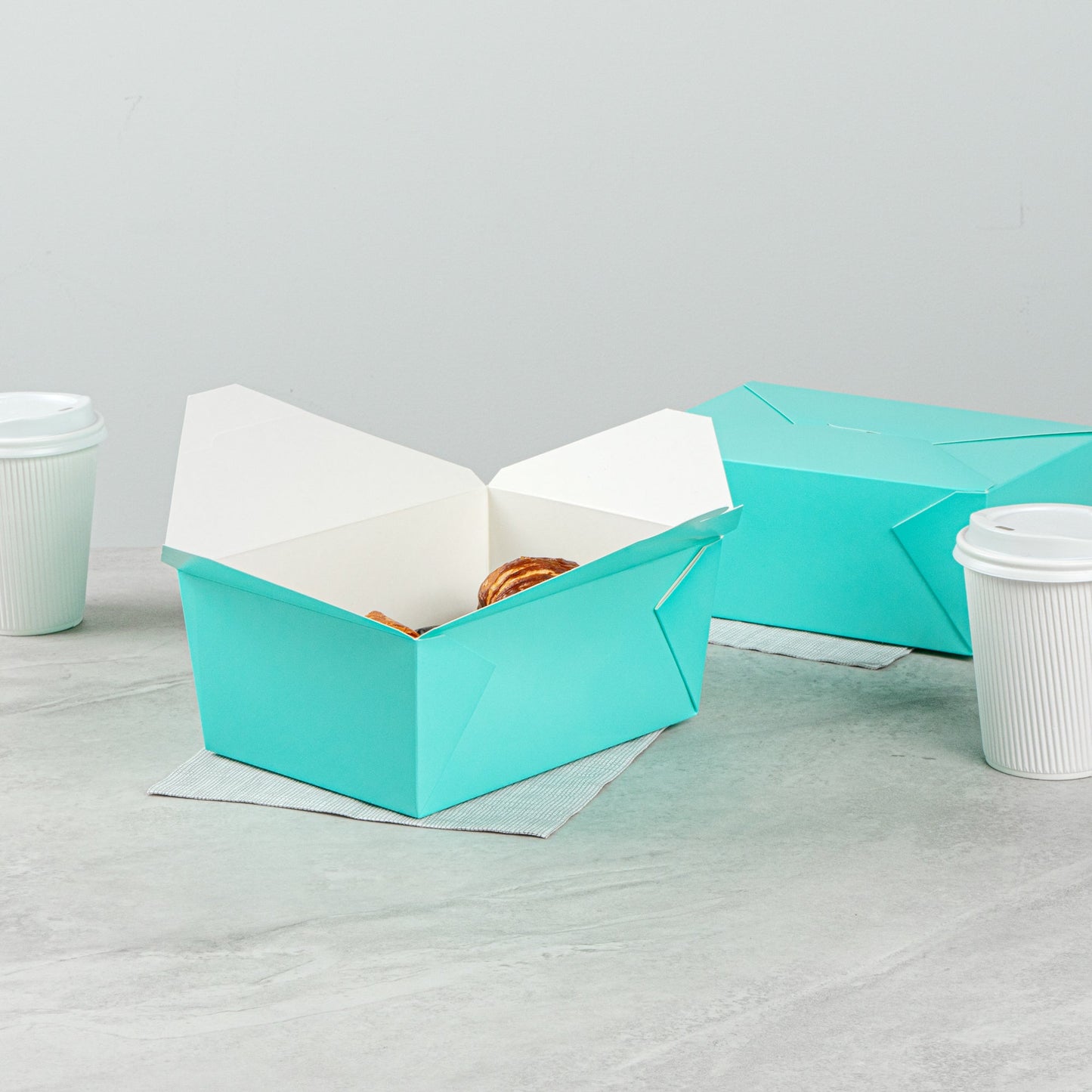 Bio Tek 98 oz Rectangle Turquoise Paper #4 Bio Box Take Out Container - 8 1/2" x 6 1/4" x 3 1/2" - 50 count box