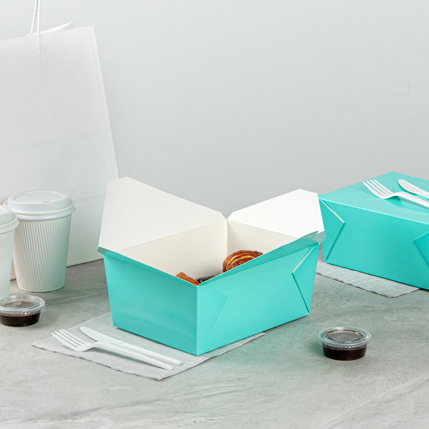 Bio Tek 98 oz Rectangle Turquoise Paper #4 Bio Box Take Out Container - 8 1/2" x 6 1/4" x 3 1/2" - 200 count box