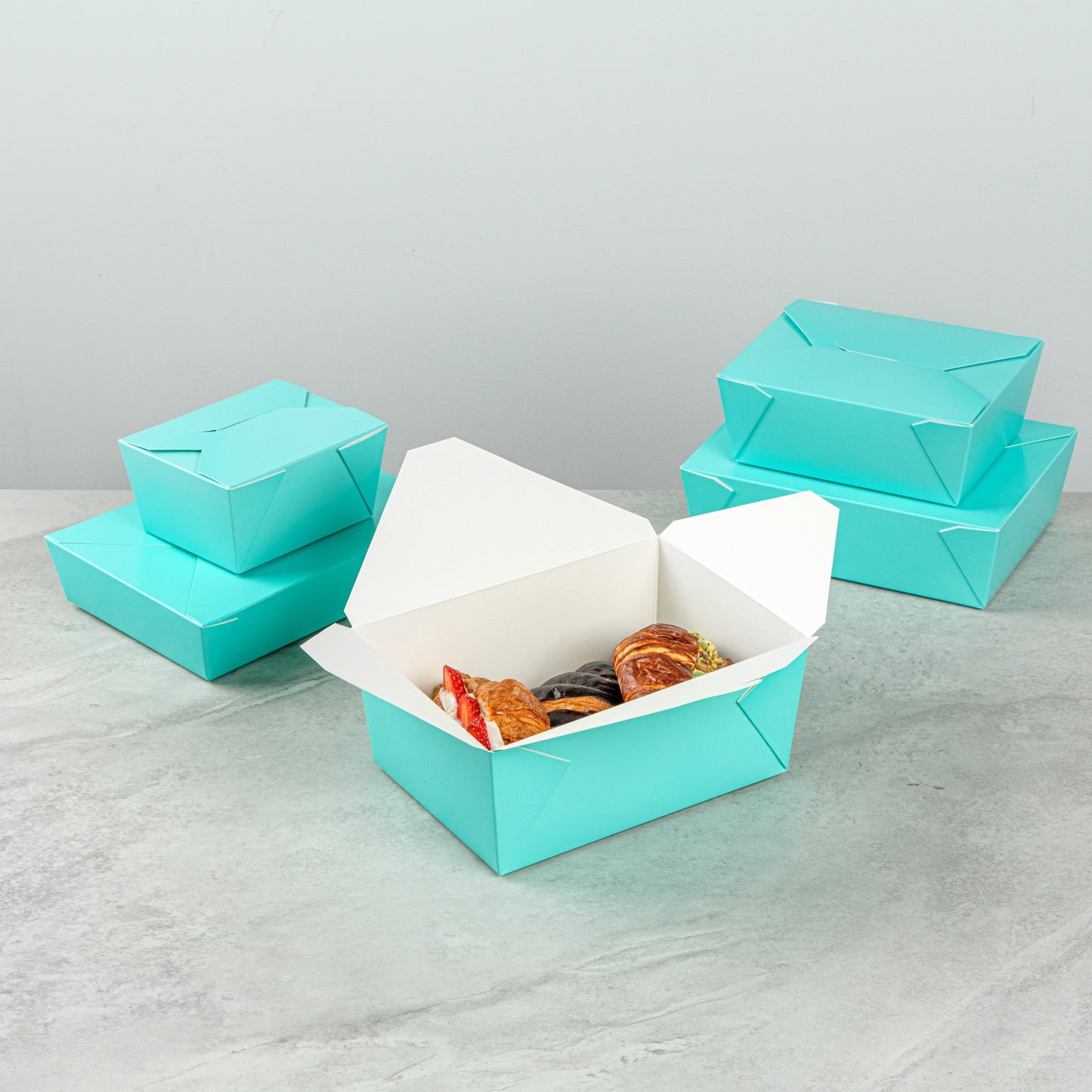 Bio Tek 98 oz Rectangle Turquoise Paper #4 Bio Box Take Out Container - 8 1/2" x 6 1/4" x 3 1/2" - 200 count box