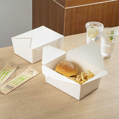 Bio Tek 98 oz Rectangle White Paper #4 Bio Box Take Out Container - 8 1/2" x 6 1/4" x 3 1/2" - 200 count box