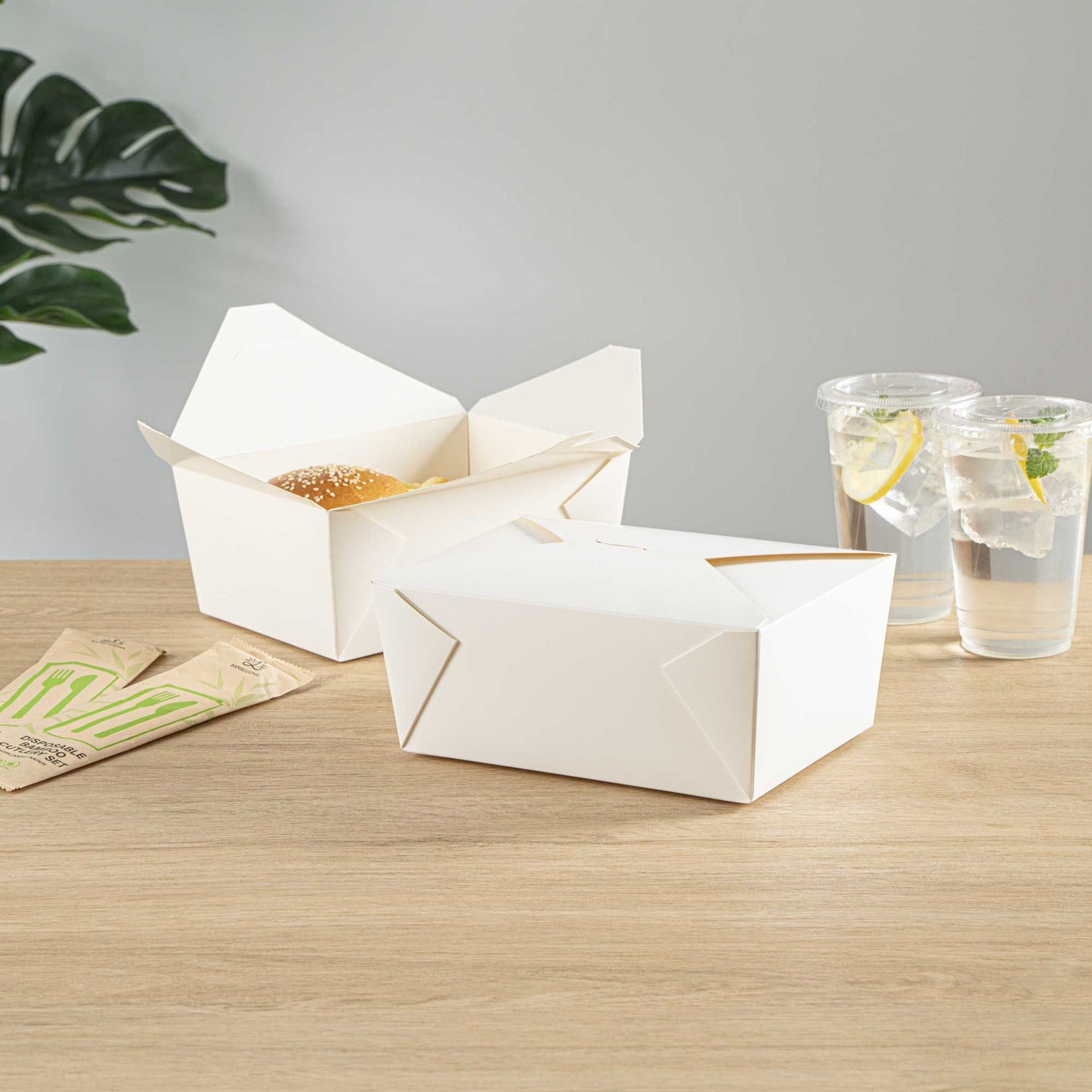 Bio Tek 98 oz Rectangle White Paper #4 Bio Box Take Out Container - 8 1/2" x 6 1/4" x 3 1/2" - 50 count box