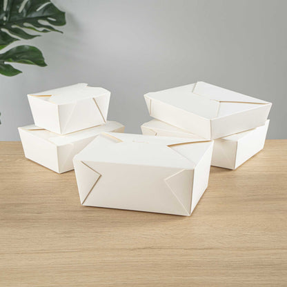 Bio Tek 98 oz Rectangle White Paper #4 Bio Box Take Out Container - 8 1/2" x 6 1/4" x 3 1/2" - 50 count box