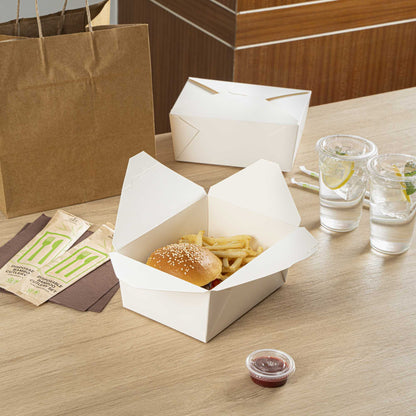 Bio Tek 98 oz Rectangle White Paper #4 Bio Box Take Out Container - 8 1/2" x 6 1/4" x 3 1/2" - 200 count box