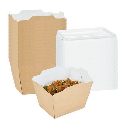 Cafe Vision 17 oz Rectangle Kraft Paper Small Click Lock Container - 4 1/4" x 3 1/4" x 2 3/4" - 50 count box