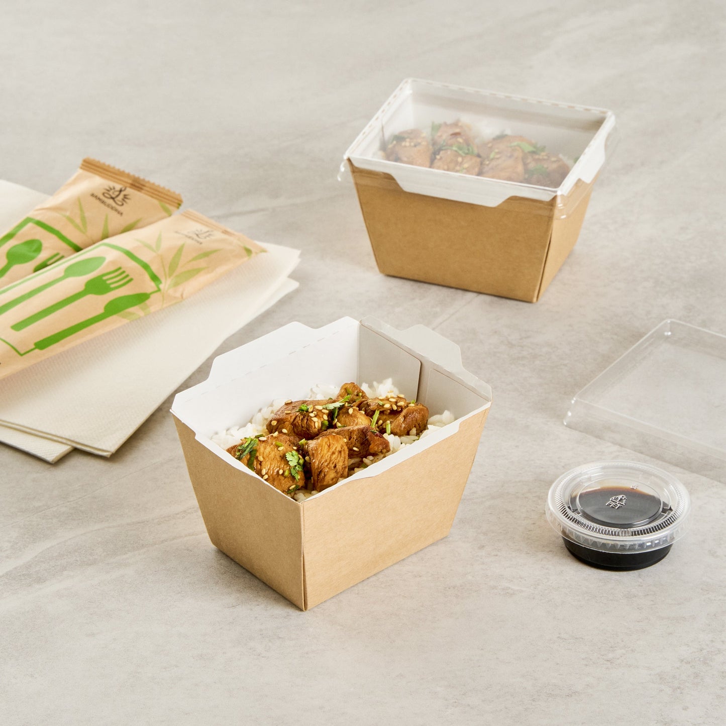 Cafe Vision 17 oz Rectangle Kraft Paper Small Click Lock Container - 4 1/4" x 3 1/4" x 2 3/4" - 50 count box