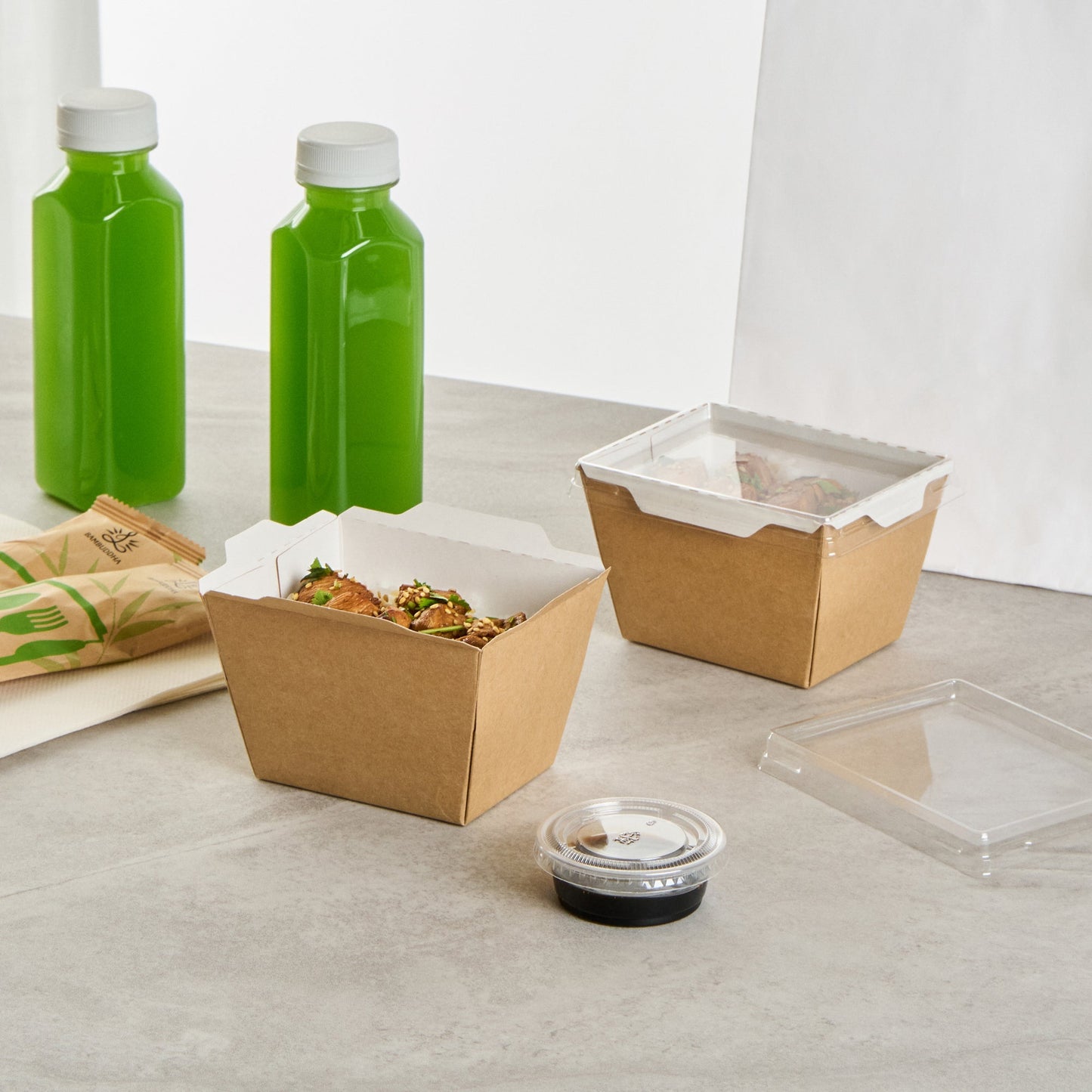 Cafe Vision 17 oz Rectangle Kraft Paper Small Click Lock Container - 4 1/4" x 3 1/4" x 2 3/4" - 50 count box