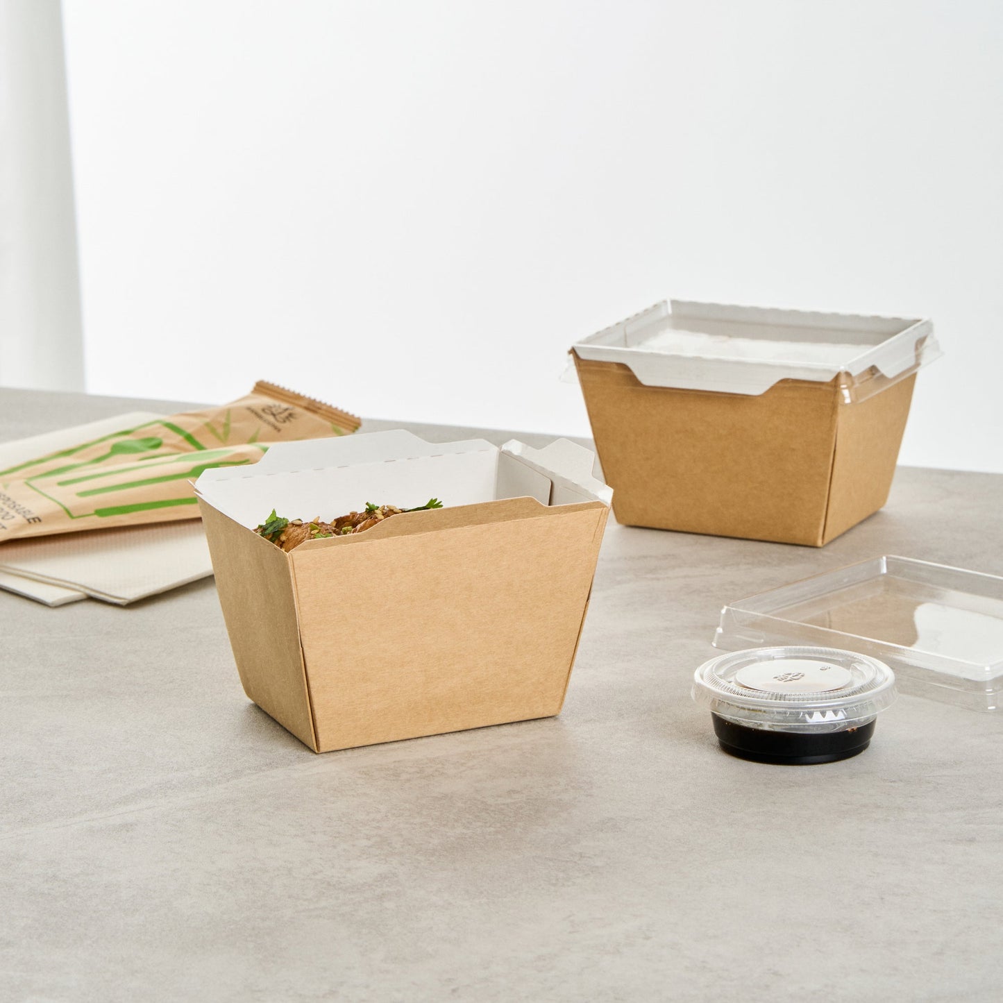 Cafe Vision 17 oz Rectangle Kraft Paper Small Click Lock Container - 4 1/4" x 3 1/4" x 2 3/4" - 200 count box