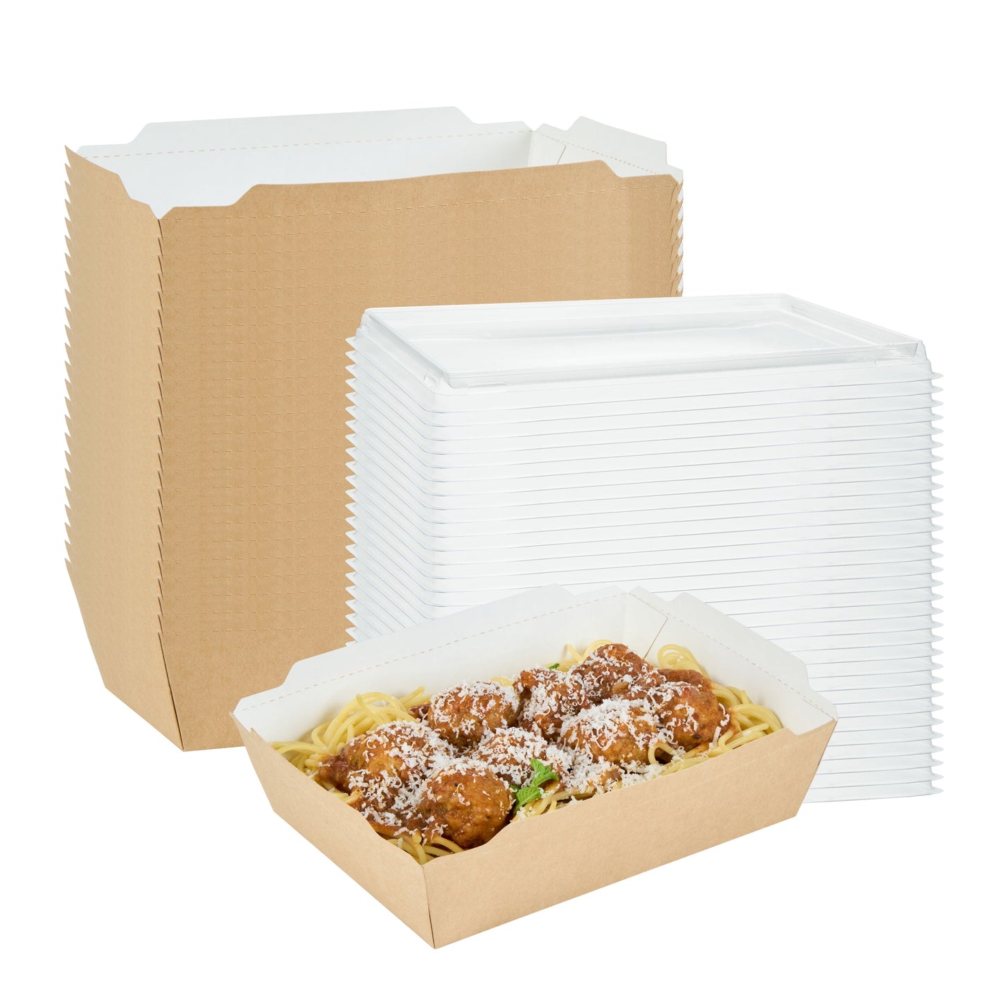 Cafe Vision 34 oz Rectangle Kraft Paper Medium Click Lock Container - 7 1/2" x 5 1/2" x 1 3/4" - 50 count box