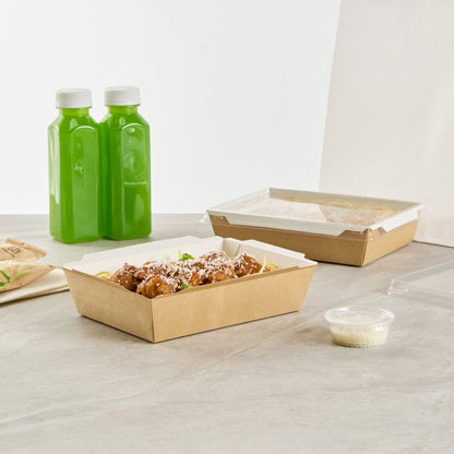 Cafe Vision 34 oz Rectangle Kraft Paper Medium Click Lock Container - 7 1/2" x 5 1/2" x 1 3/4" - 50 count box