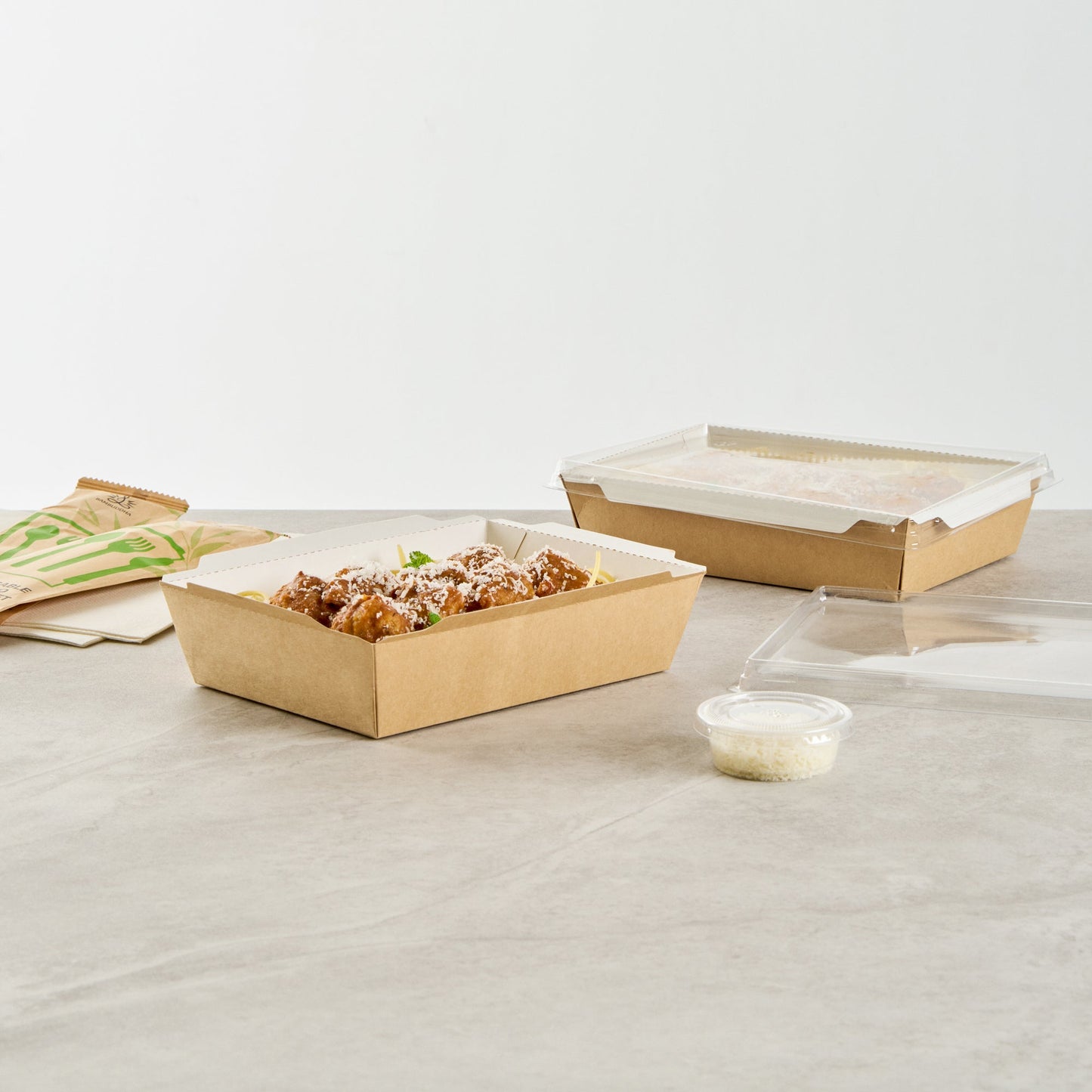 Cafe Vision 34 oz Rectangle Kraft Paper Medium Click Lock Container - 7 1/2" x 5 1/2" x 1 3/4" - 50 count box