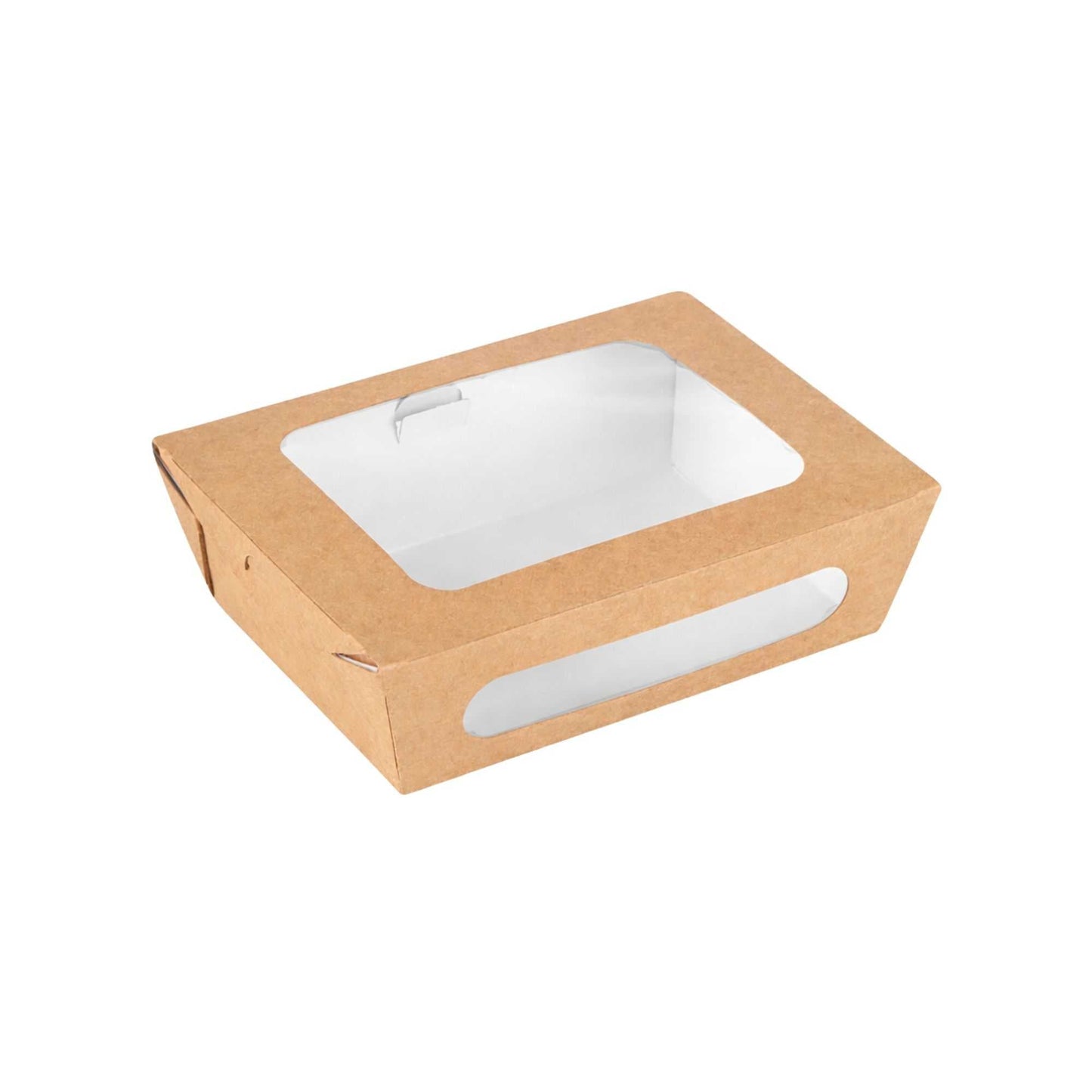 Cafe Vision 28 oz Rectangle Kraft Paper Small Bio Take Out Container - Two Windows - 6 1/4" x 4 3/4" x 2" - 200 count box