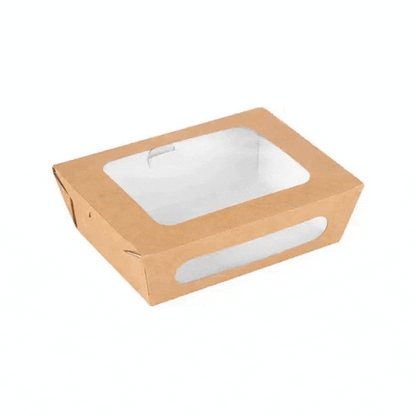 Cafe Vision 28 oz Rectangle Kraft Paper Small Bio Take Out Container - Two Windows - 6 1/4" x 4 3/4" x 2" - 200 count box