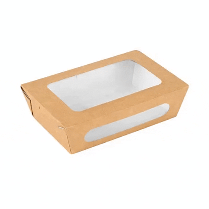 Cafe Vision 57 oz Rectangle Kraft Paper Extra Large Bio Take Out Container - Two Windows - 8" x 5 1/2" x 2 1/2" - 200 count box