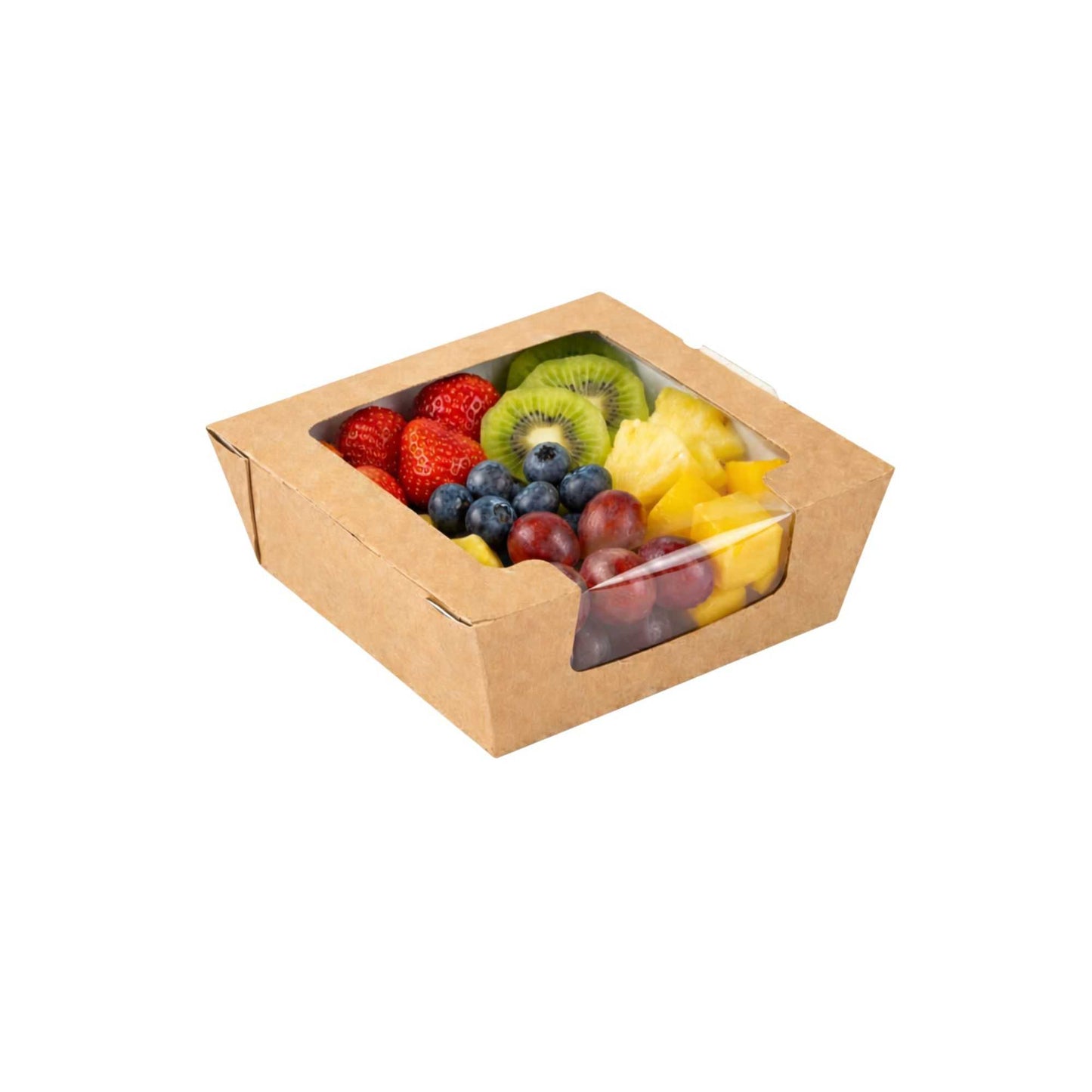 Cafe Vision 26 oz Rectangle Kraft Paper Medium Bio Salad Box - 5 3/4" x 5 3/4" x 1 3/4" - 50 count box