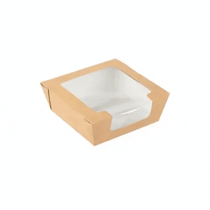 Cafe Vision 26 oz Rectangle Kraft Paper Medium Bio Salad Box - 5 3/4" x 5 3/4" x 1 3/4" - 50 count box