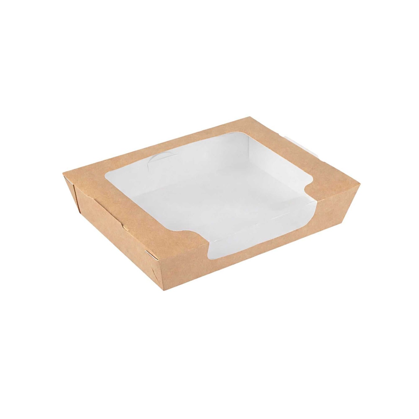 Cafe Vision 40 oz Rectangle Kraft Paper Large Bio Salad Box - 8 1/4" x 6 1/4" x 1 1/2" - 50 count box