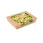 Cafe Vision 40 oz Rectangle Kraft Paper Large Bio Salad Box - 8 1/4" x 6 1/4" x 1 1/2" - 50 count box