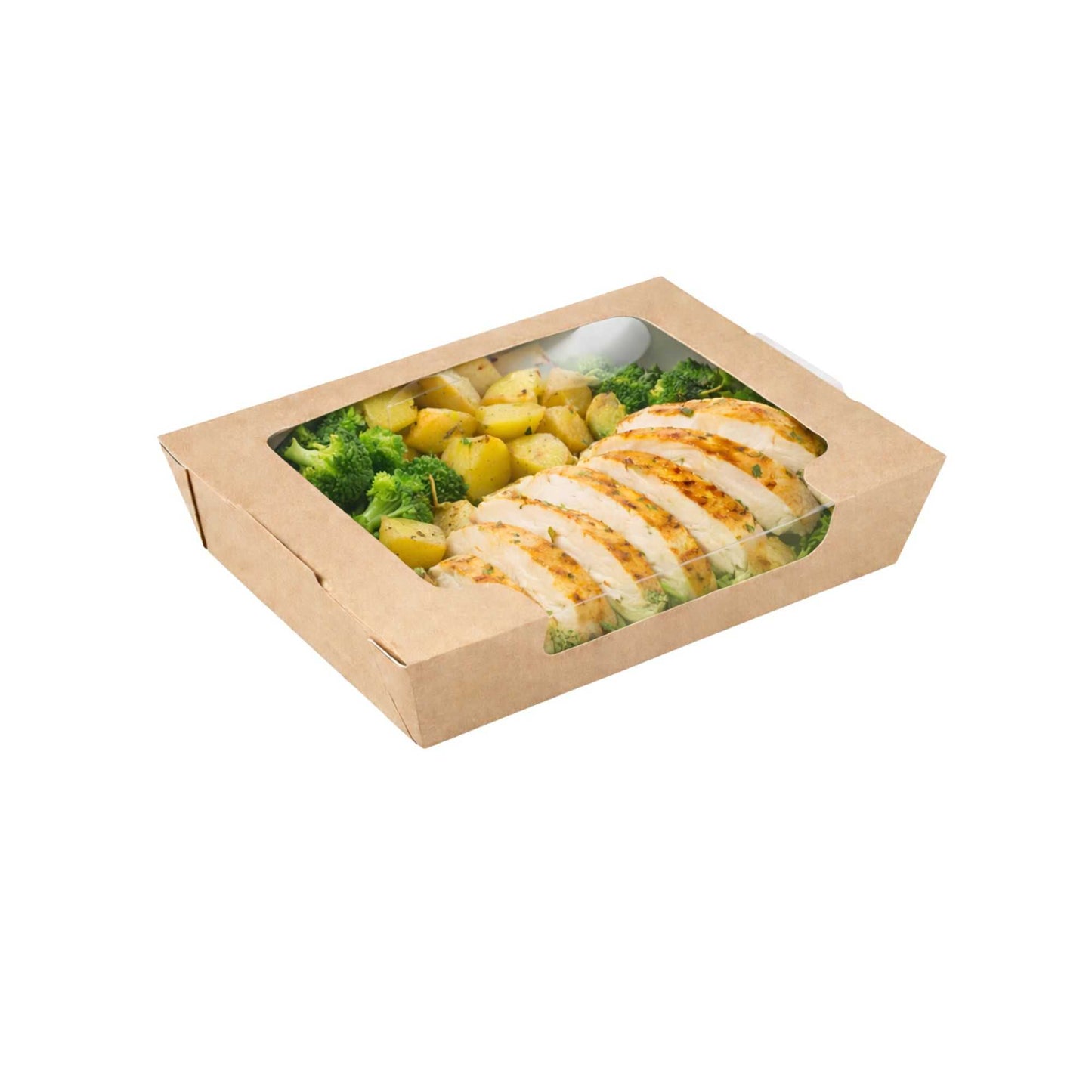 Cafe Vision 40 oz Rectangle Kraft Paper Large Bio Salad Box - 8 1/4" x 6 1/4" x 1 1/2" - 50 count box