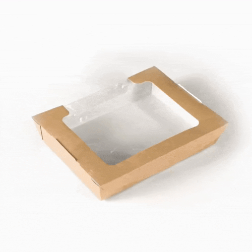 Cafe Vision 40 oz Rectangle Kraft Paper Large Bio Salad Box - 8 1/4" x 6 1/4" x 1 1/2" - 50 count box