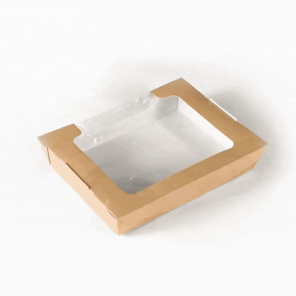 Cafe Vision 40 oz Rectangle Kraft Paper Large Bio Salad Box - 8 1/4" x 6 1/4" x 1 1/2" - 50 count box
