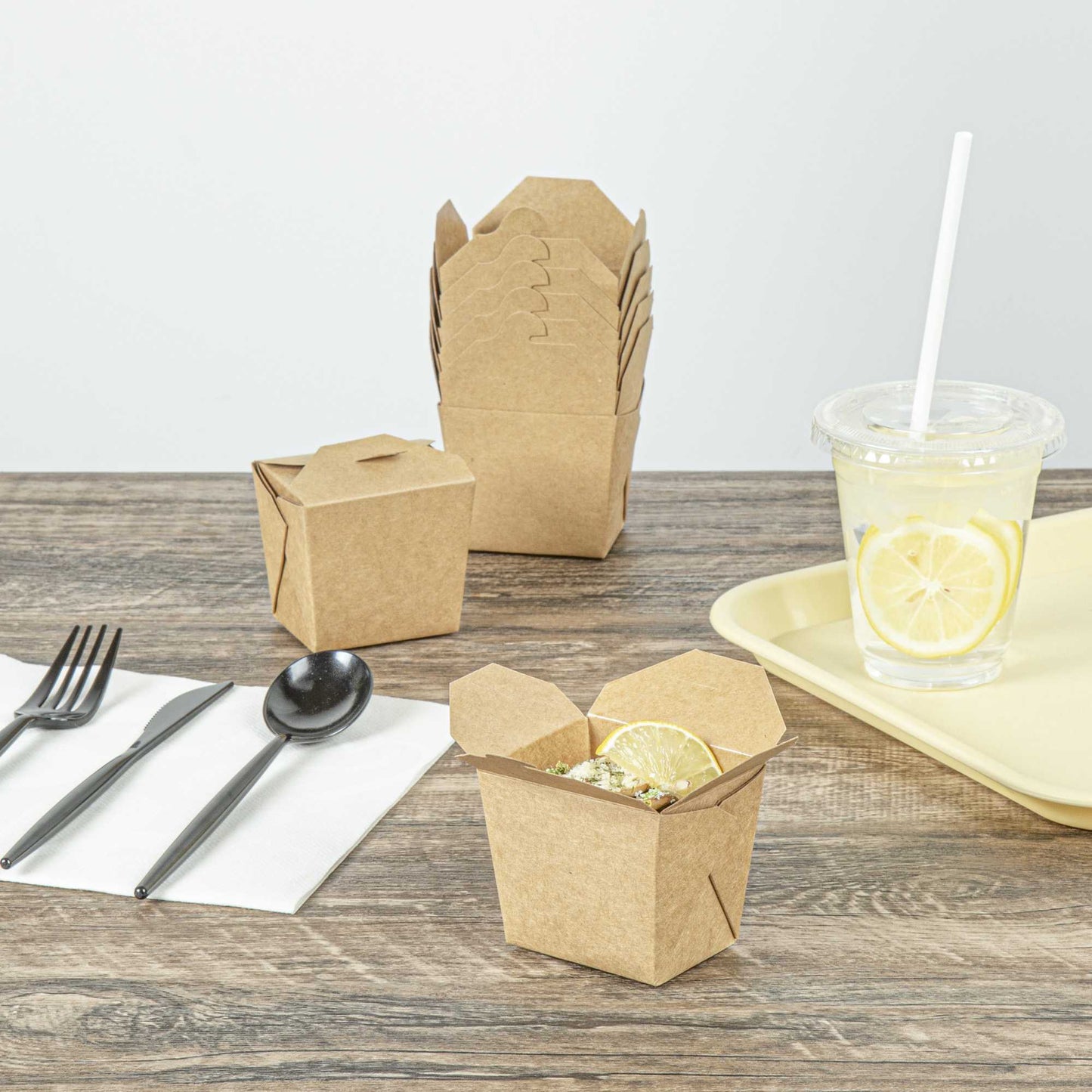 Bio Tek 8 oz Square Kraft Paper Noodle Take Out Container - 2 3/4" x 2 1/4" x 2 1/2" - 200 count box