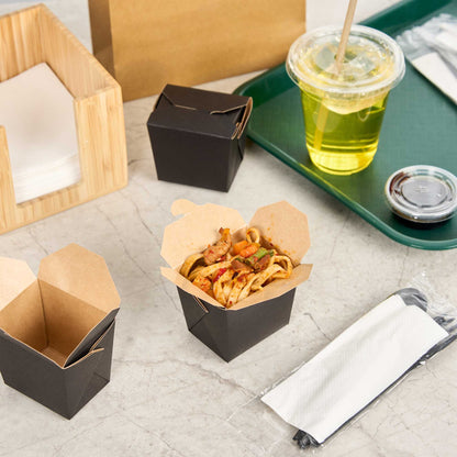 Bio Tek 8 oz Square Black Paper Noodle Take Out Container - 2 3/4" x 2 1/4" x 2 1/2" - 25 count box