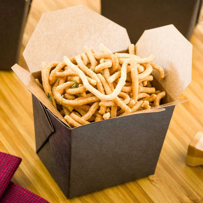 Bio Tek 8 oz Square Black Paper Noodle Take Out Container - 2 3/4" x 2 1/4" x 2 1/2" - 200 count box